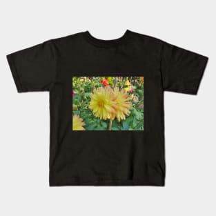 Yellow and Red Dahlias Kids T-Shirt